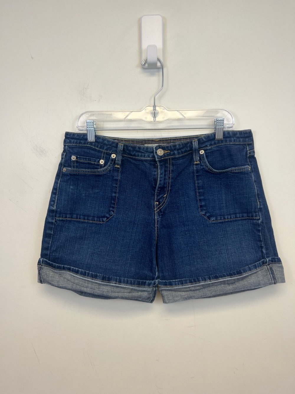 Levi's Women's Blue Jean Shorts with Contrast Stitching and Cuffed Hem Size 12